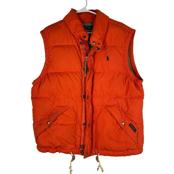 VTG Polo Ralph Lauren Orange Puffer Vest L With Embroidered Logo Mens Outerwear - Picture 6 of 13